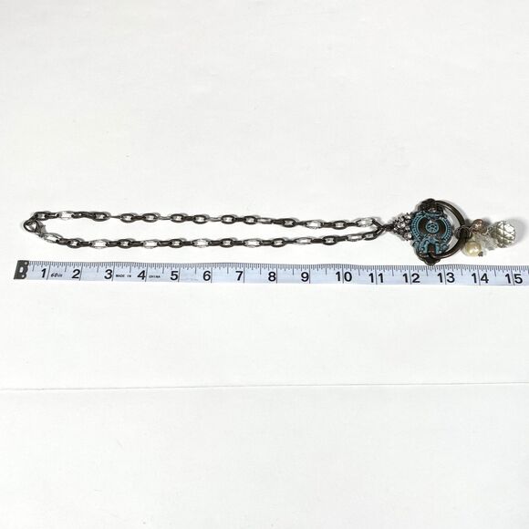 Victorian Style Necklace Antiqued Door Knocker Charms Rhinestone Chunky Handmade - Picture 5 of 13